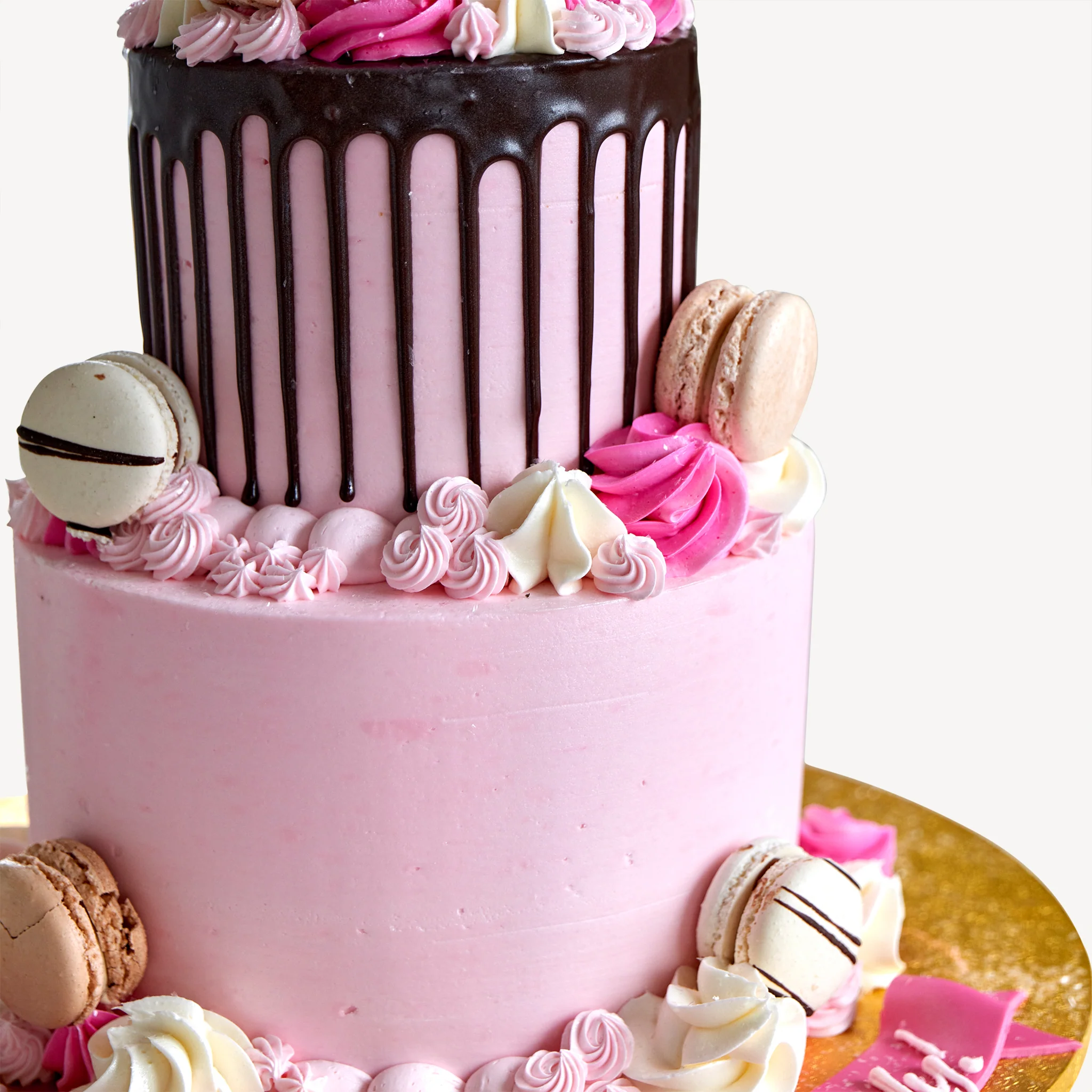 Online Cake Order - Pink Macaron Two-Tier Drip Cake #14Drip - Image 3