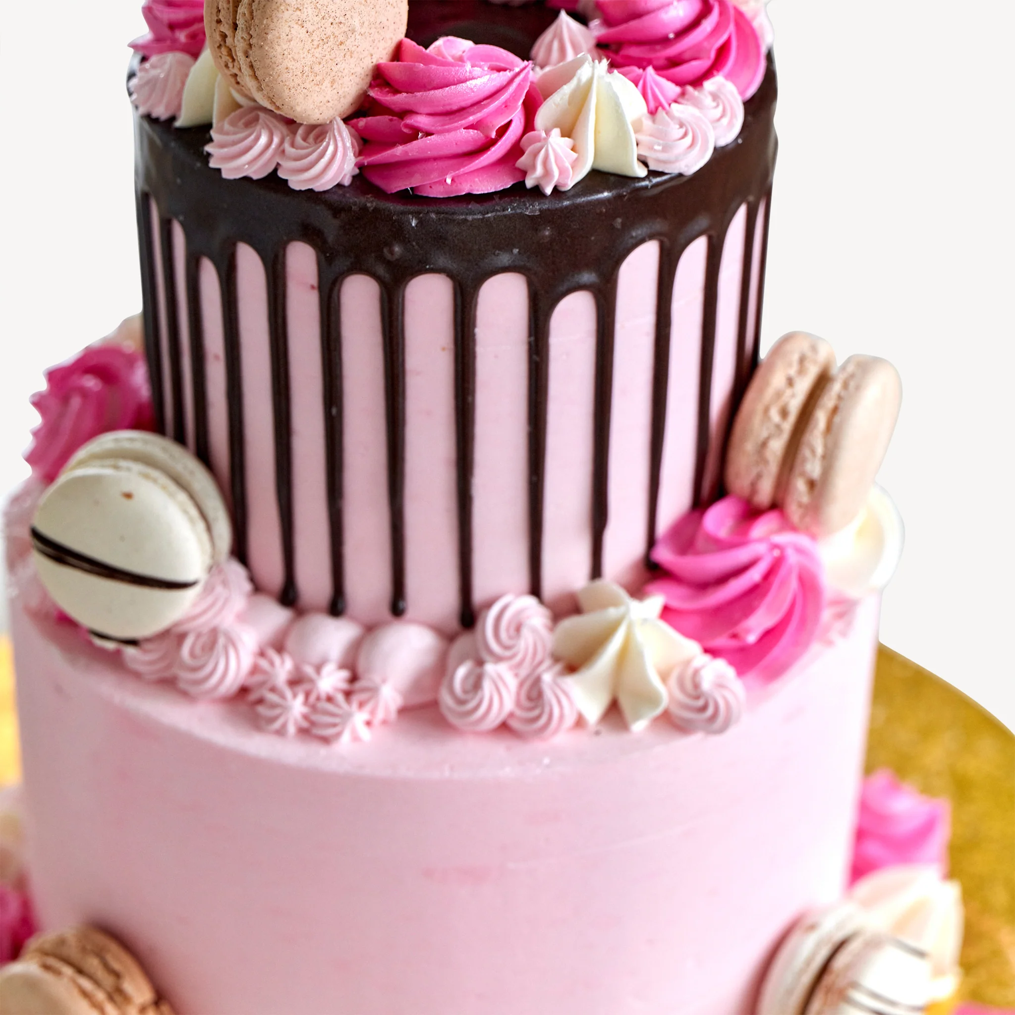 Online Cake Order - Pink Macaron Two-Tier Drip Cake #14Drip - Image 4